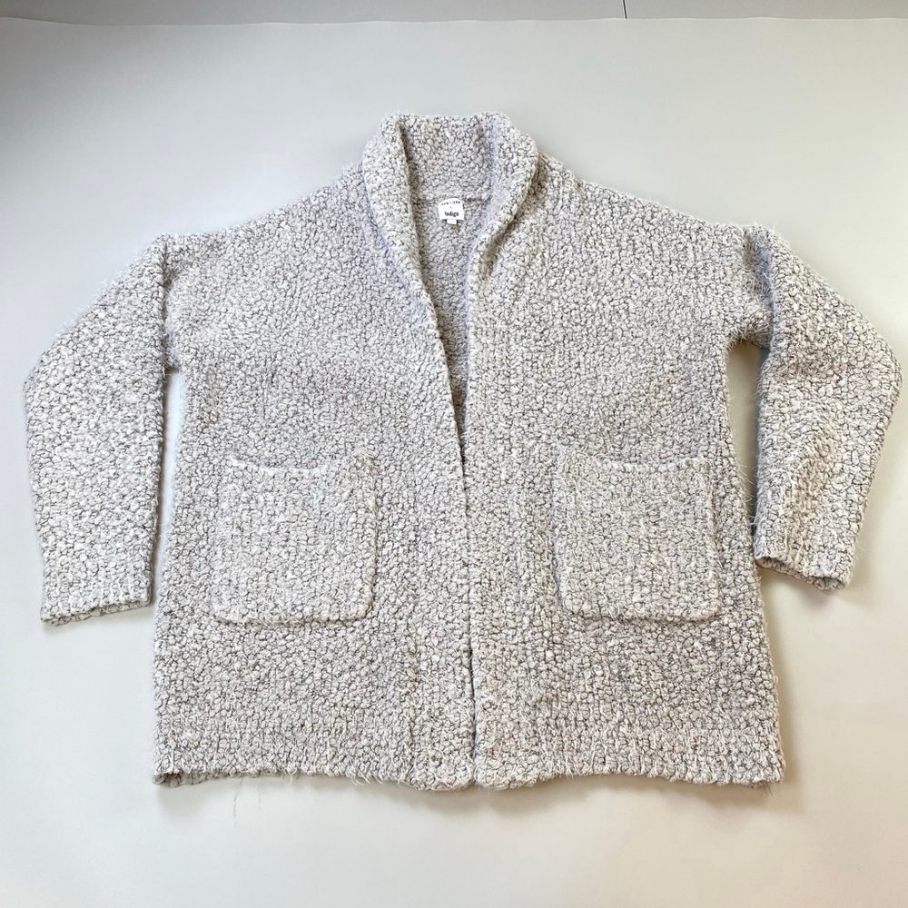 Women's JOHN + JENN x Indigo Grey Open Cardigan M/L Eyelash Boucle Cozy Soft